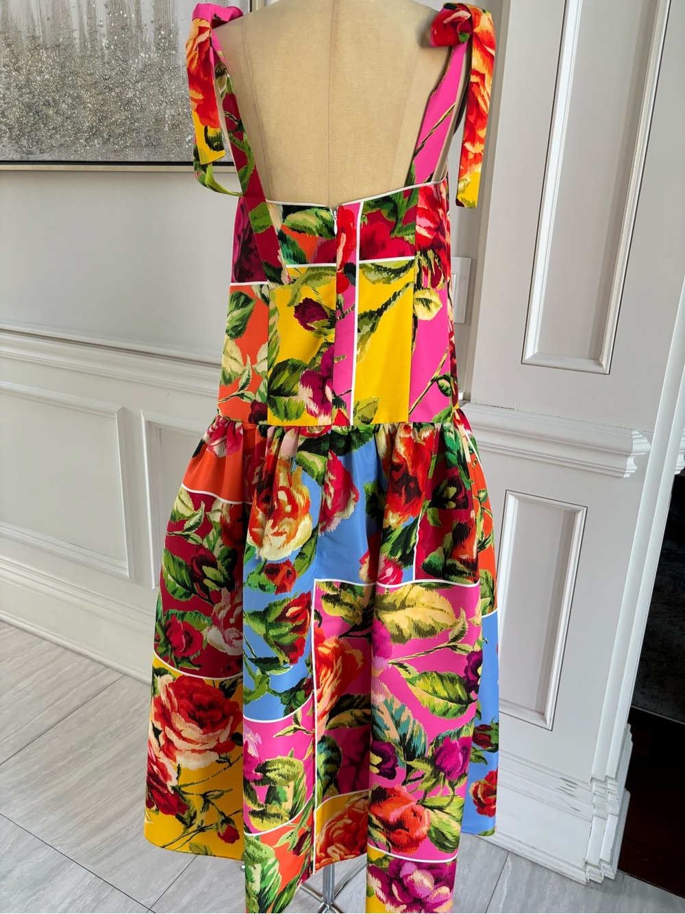 Designer bow-detailed floral- print faille midi dress - Picture 4 of 8